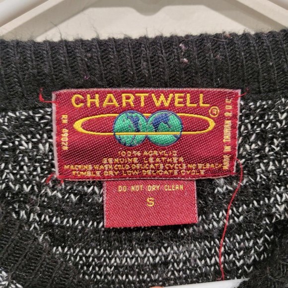 1980s Vintage Nordic Pattern Sweater with Leather Patches • Chartwell Sz Men's S - Picture 4 of 5